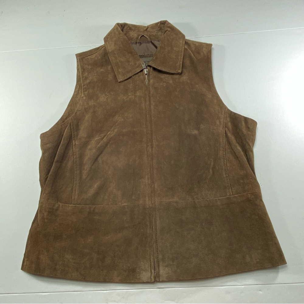 BRANDON THOMAS Suede Leather Vest Full Zip -Up Brown Men’s Size: Large